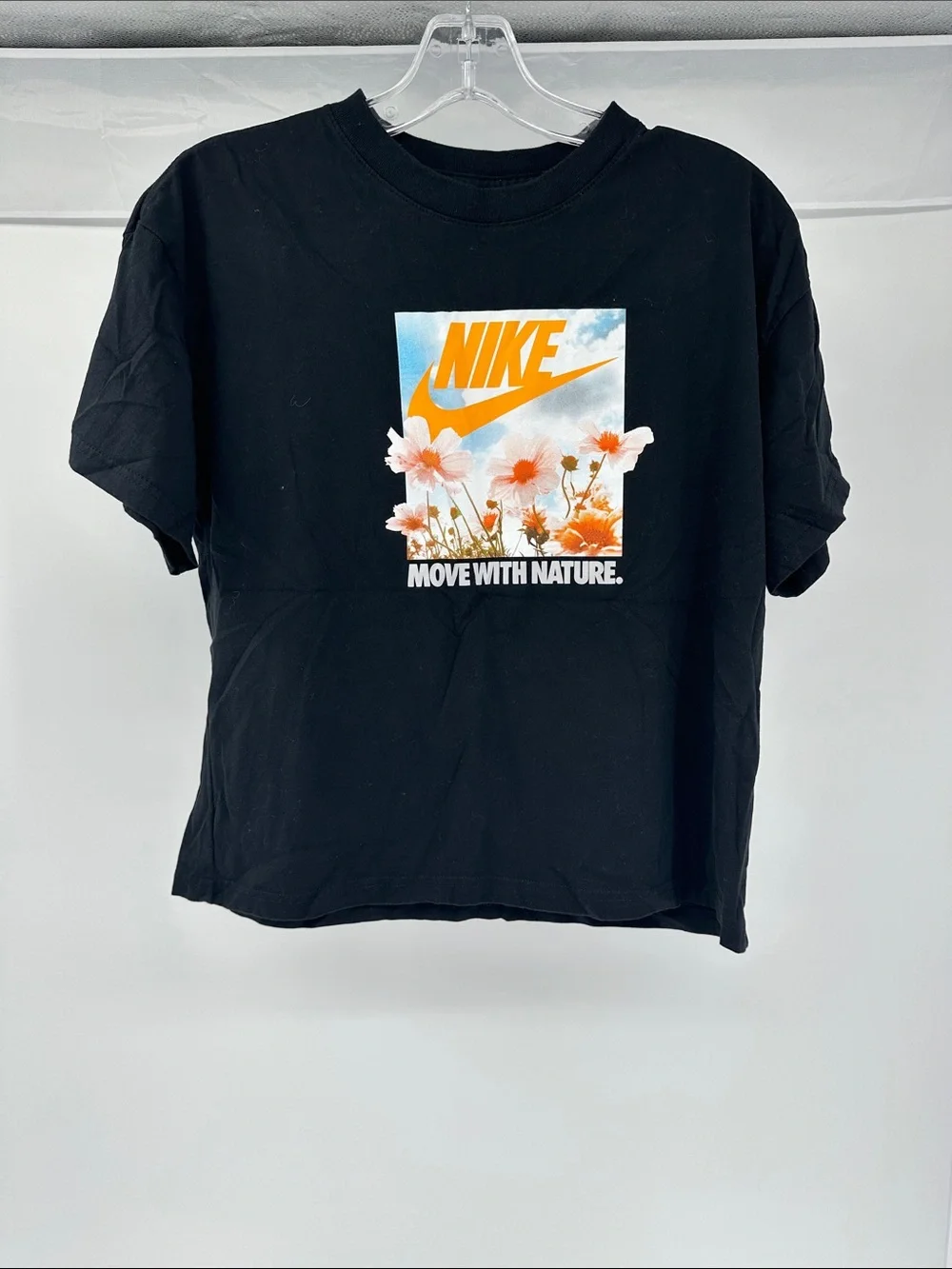 Nike Black Tee with Orange & White Floral Graphic